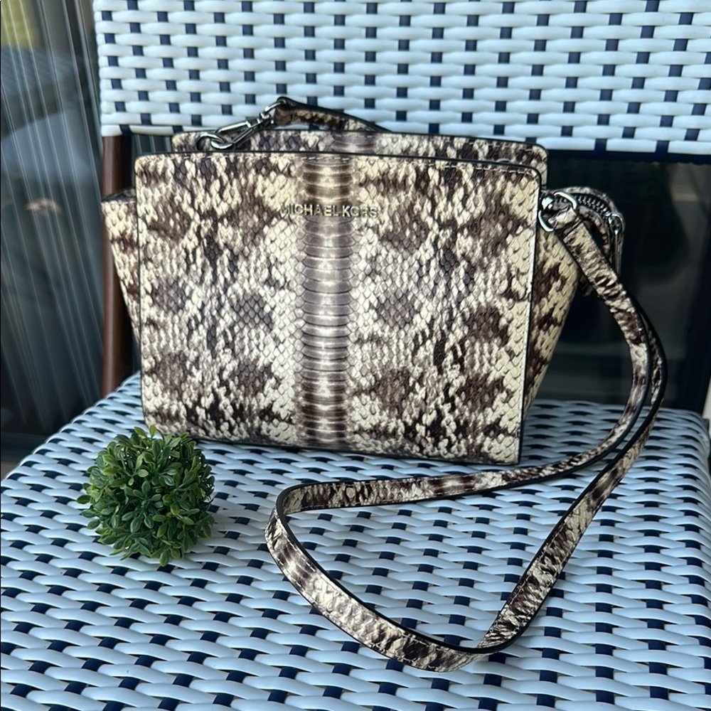 Michael Kors Brown and Cream Crossbody Bag with Chain Strap